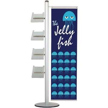 Multi Stand Prospekthalter 19 – Einseitiges, 1-teiliges Banner + 4xA4-Regale