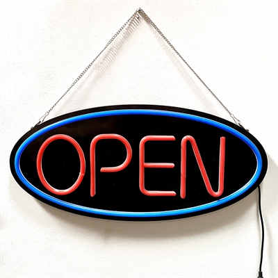 OPEN LED Schild, schwarz, rot und blau