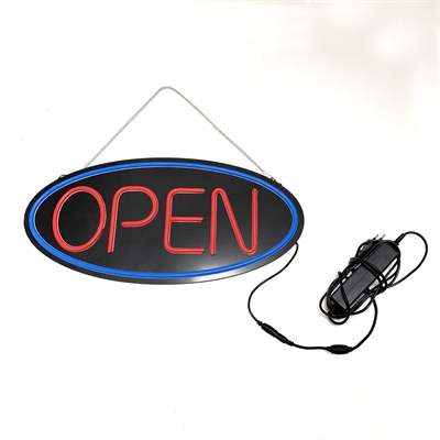 OPEN LED Schild, schwarz, rot und blau