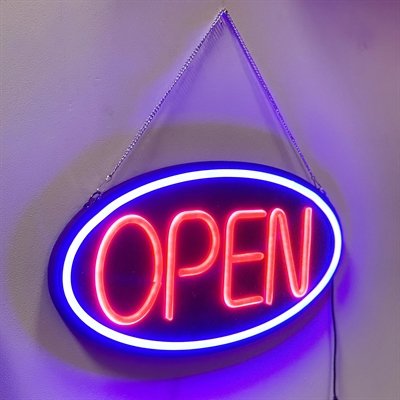 OPEN LED Schild, schwarz, rot und blau