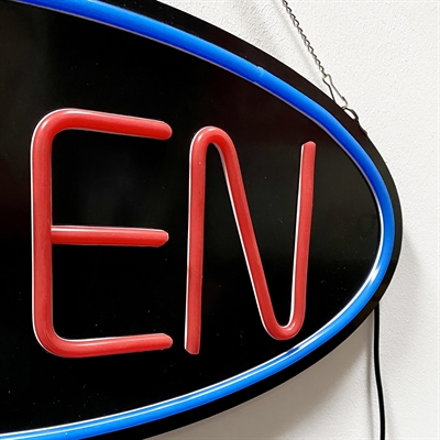 OPEN LED Schild, schwarz, rot und blau