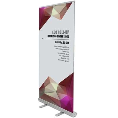 Eco Roll-up einseitig – silber – mit Banner und Aufdruck