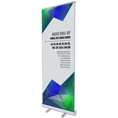 Basic Roll-up einseitig – silber – mit Banner und Aufdruck