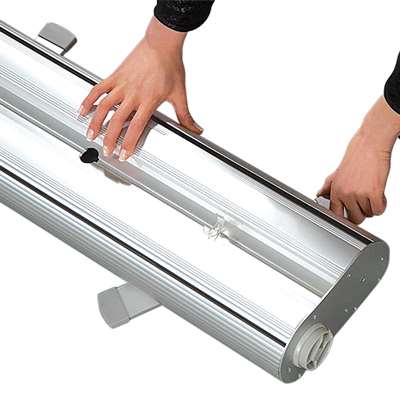 Flex Roll-up doppelseitig, Alu/Silber, 80 x 230 cm, inkl. Banner