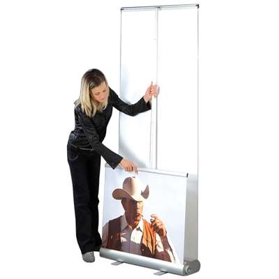 Flex Roll-up doppelseitig, Alu/Silber, 80 x 230 cm, inkl. Banner