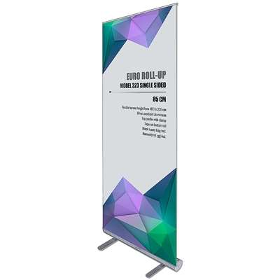 Euro-Roll-Up einseitig – 85x220 cm – silber – mit Banner und Aufdruck