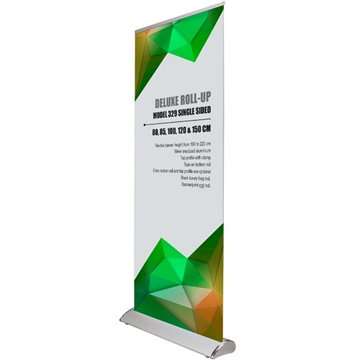 Deluxe Roll-Up, einseitig, 85 cm, Aluminium – mit Banner und Aufdruck