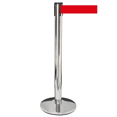 Silberner Absperrpfosten, Ständer mit 3 m rotem Band