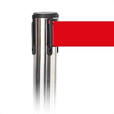 Silberner Absperrpfosten, Ständer mit 3 m rotem Band