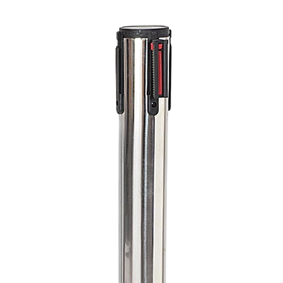 Silberner Absperrpfosten, Ständer mit 3 m rotem Band