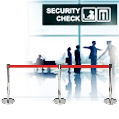  Crowd Barrier Absperrung, Wandspender, Edelstahl mit 3 Meter langem rotem Gürtel