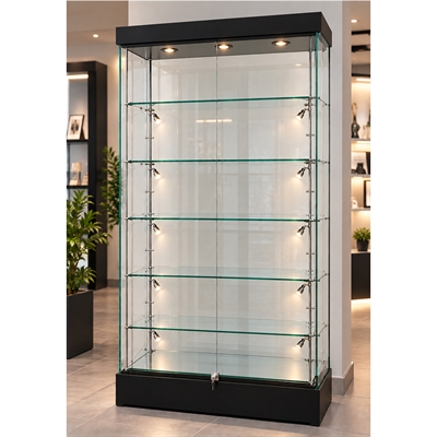 Vitrine Glasmontre - Showcase Tower Duo Glasvitrine  mit Unterschrank, LED-Leucht und Schloss - Schwarz